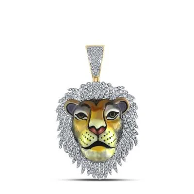 Women’s layered necklace-1CTW DIAMOND LION FACE MENS PENDANT