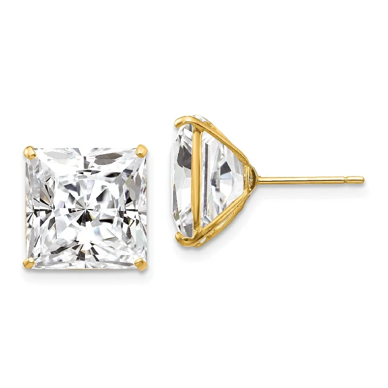 Women’s silver stud earrings-14KT Yellow Gold 11MM Square Cubic Zirconia Stud Earrings