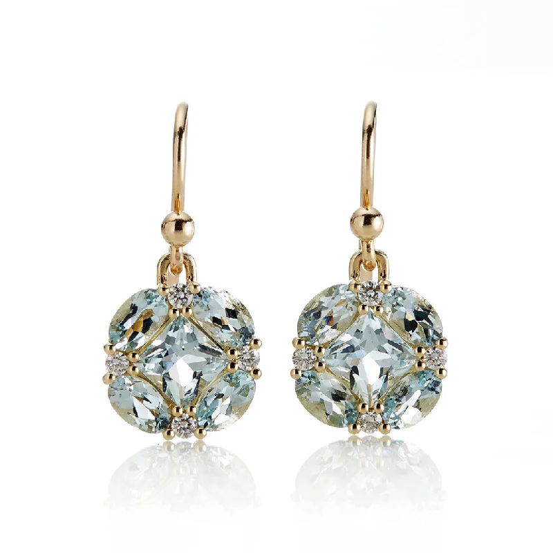 Women’s custom gemstone earrings-Quadrille Drop Earrings in Aquamarine & Diamonds