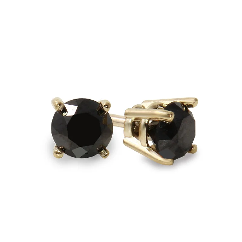 Women’s multi-colored earrings-14K Yellow Gold 3 CTW Rd Black Diamond Stud Earrings