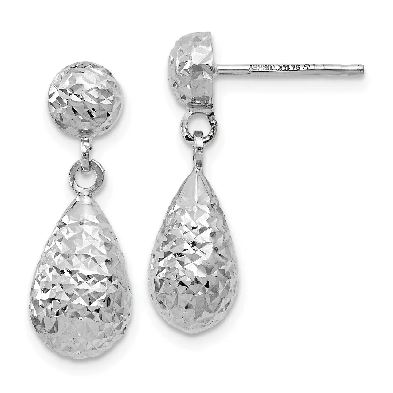 Women’s sterling silver earrings-14KT White Gold 20X7MM Drop & Dangle Diamond-cut Earrings