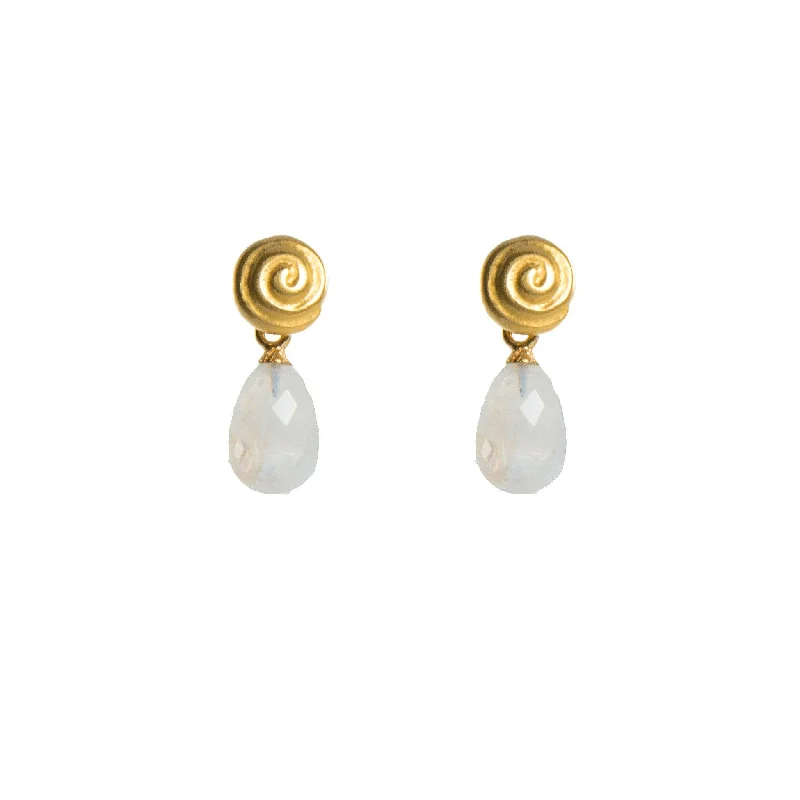 Women’s delicate earrings-Rainbow Moonstone Gratitude Swirl Earrings 24K Fair Trade Gold Vermeil