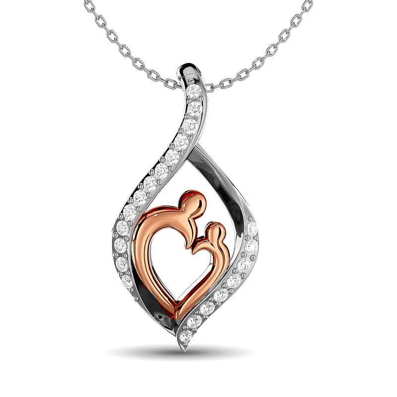 Women’s trendy necklace-Diamond 1/8 ct tw Mom Pendant  in 10K White Gold