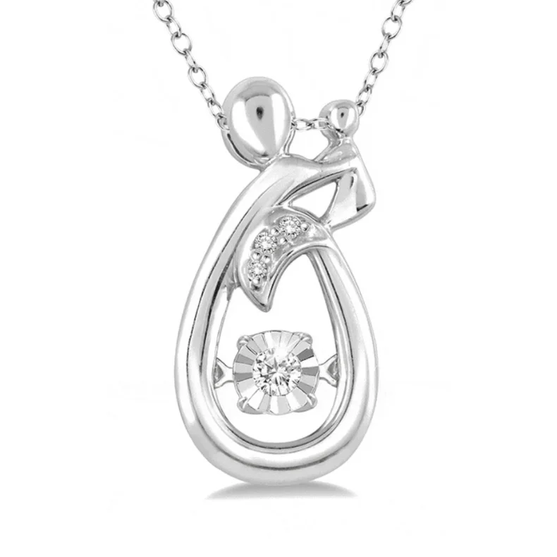 Women’s chunky chain necklace-Sterling Silver 1/20 Ctw Mom and Child Rhythm of Love Diamond Pendant