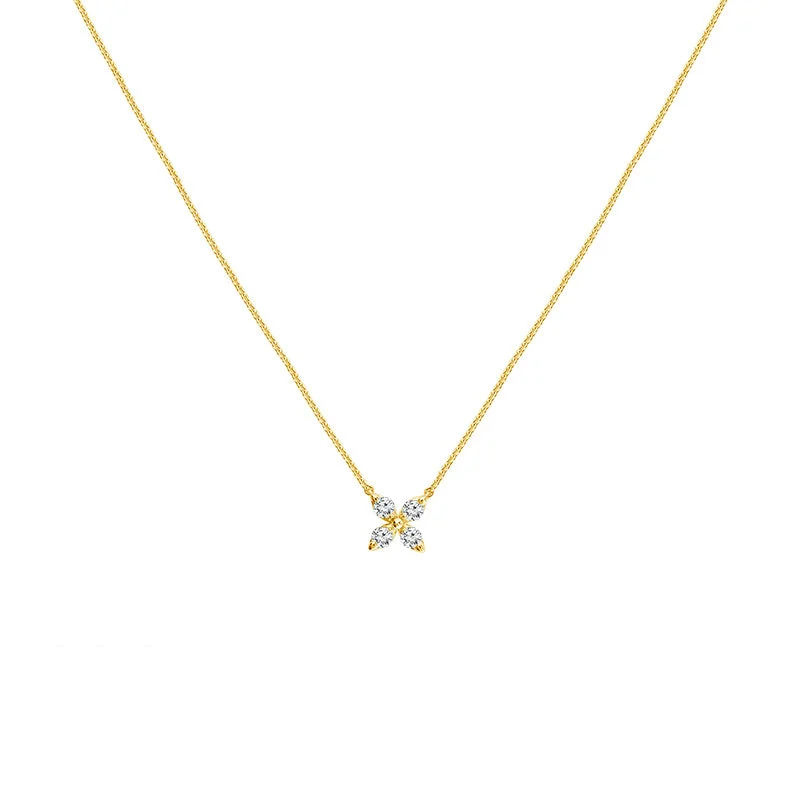 Women’s engraved necklace-Diamond Flower Pendant in 14 Karat Yellow Gold