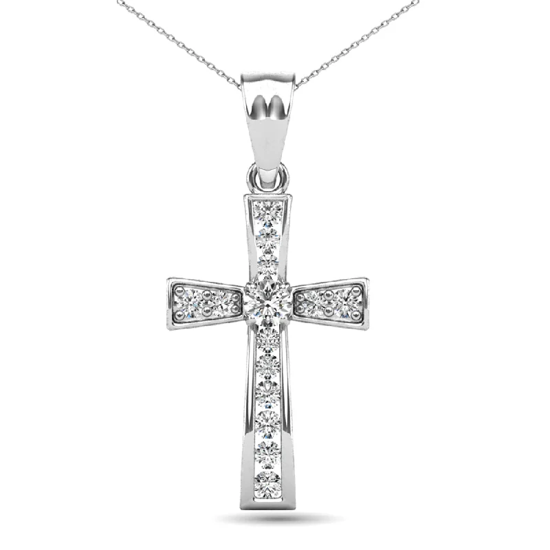 Women’s open heart necklace-14K White Gold 1/5 Ct.Tw. Diamond Cross Pendant