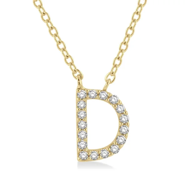 Women’s statement pendant necklace-1/20 ctw Initial 'D' Round Cut Diamond Pendant With Chain in 10K Yellow Gold