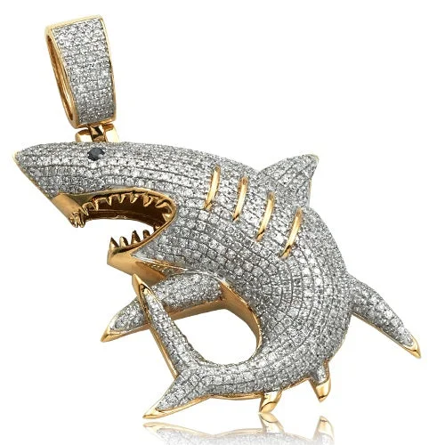 Women’s anniversary necklace-10K 2.75CTW DIAMOND SHARK PENDANT