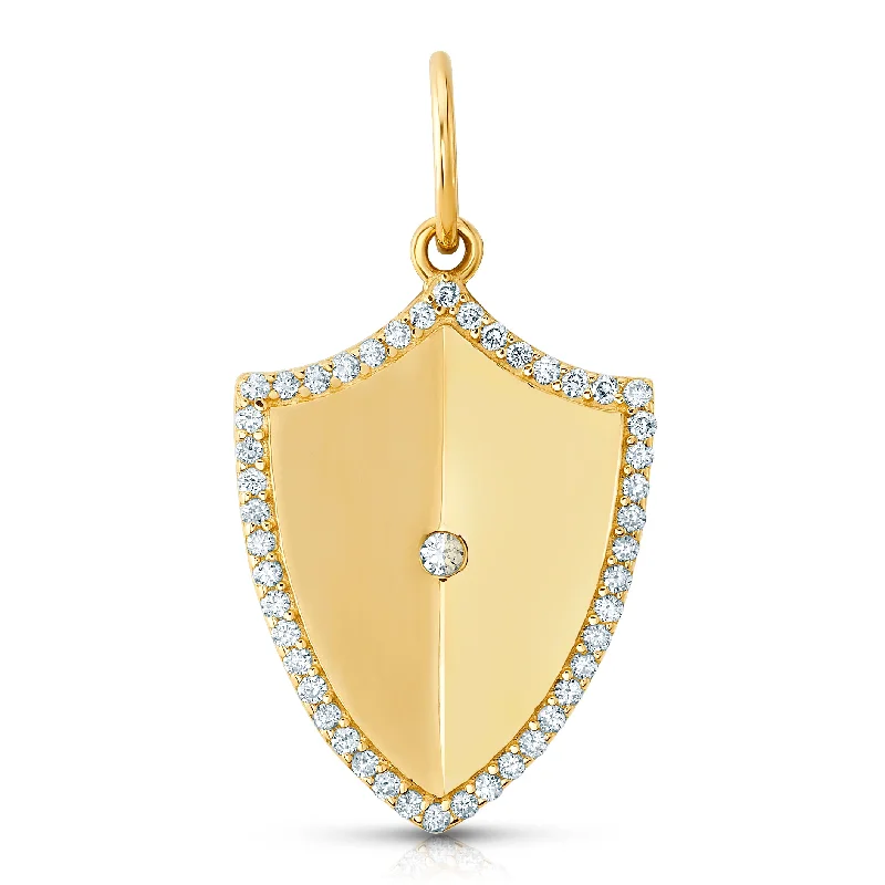 Women’s antique gold necklace-SHIELD DIAMOND PENDANT, 14kt GOLD