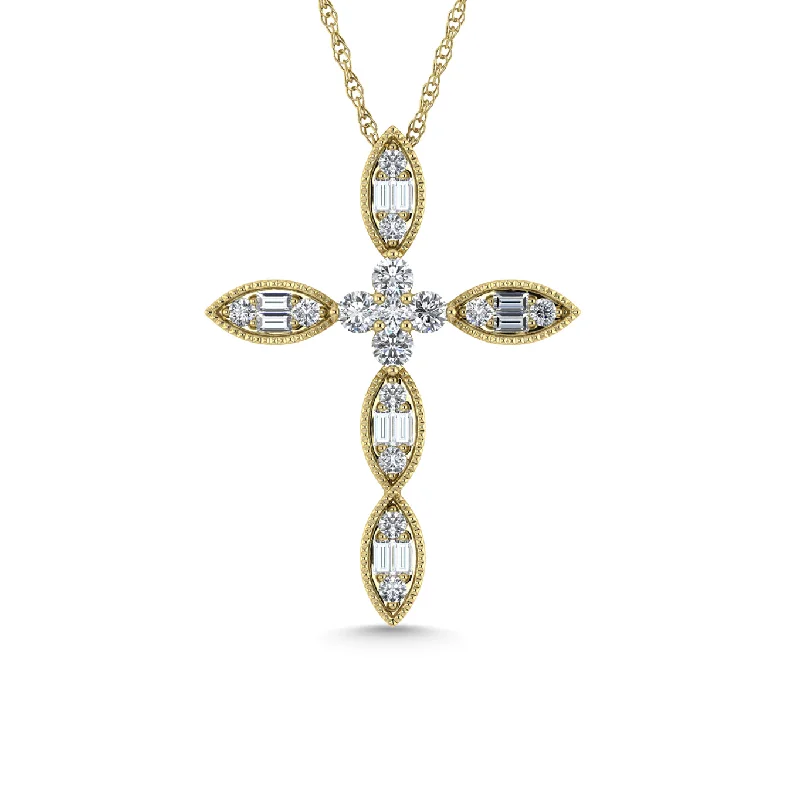 Women’s art nouveau necklace-Diamond 3/8 Ct.Tw. Cross Pendant in 14K Yellow Gold