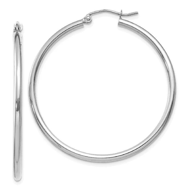 Women’s silver hoop earrings-14KT White Gold 40X2MM Hoop Earrings