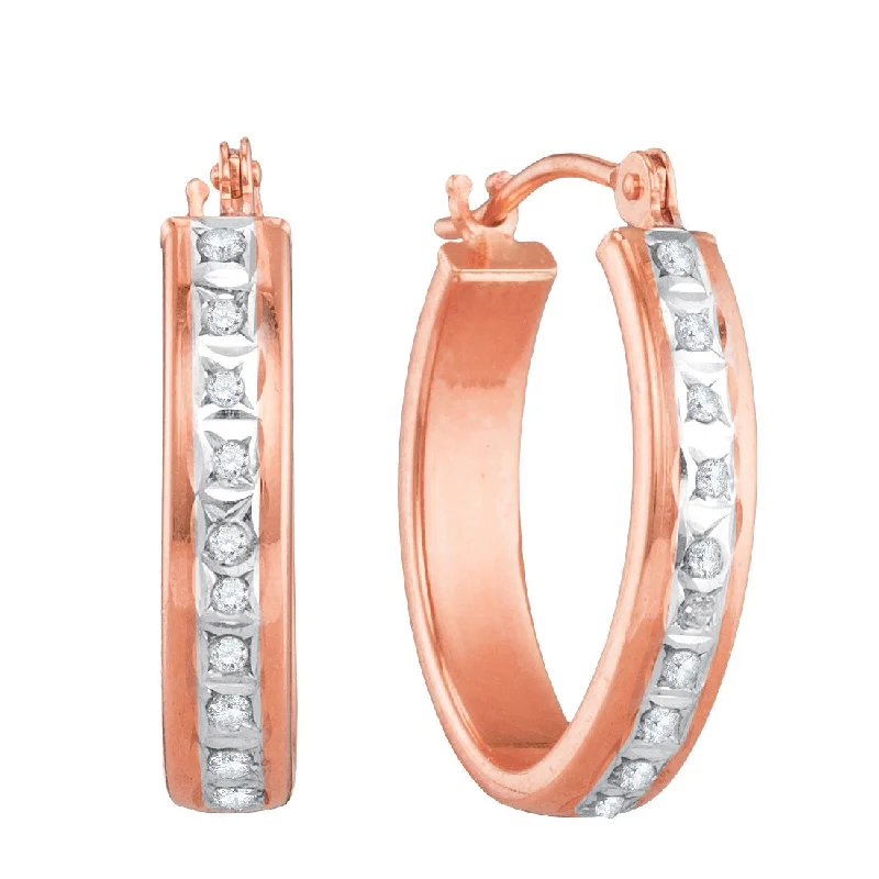 Women’s chic stud earrings-Diamond Fascination 14KT Rose Gold 14X17MM Diamond Accent Hoop Earrings