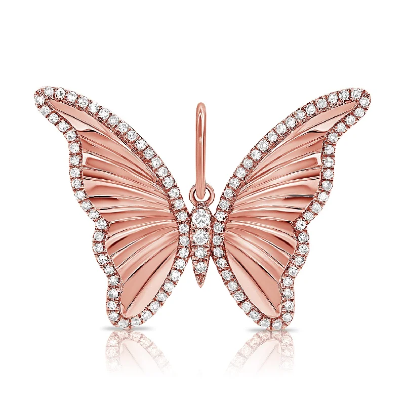 Women’s classic necklace-14K Rose Gold Diamond High Polished Butterfly Pendant