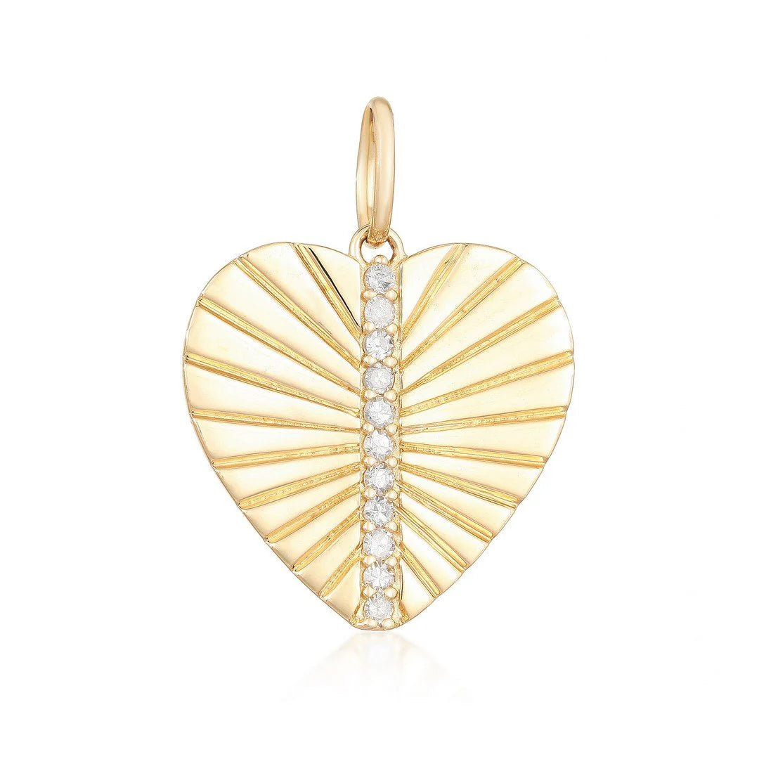 Women’s vintage-inspired engagement ring-Gold and Diamond Fluted Heart Charm