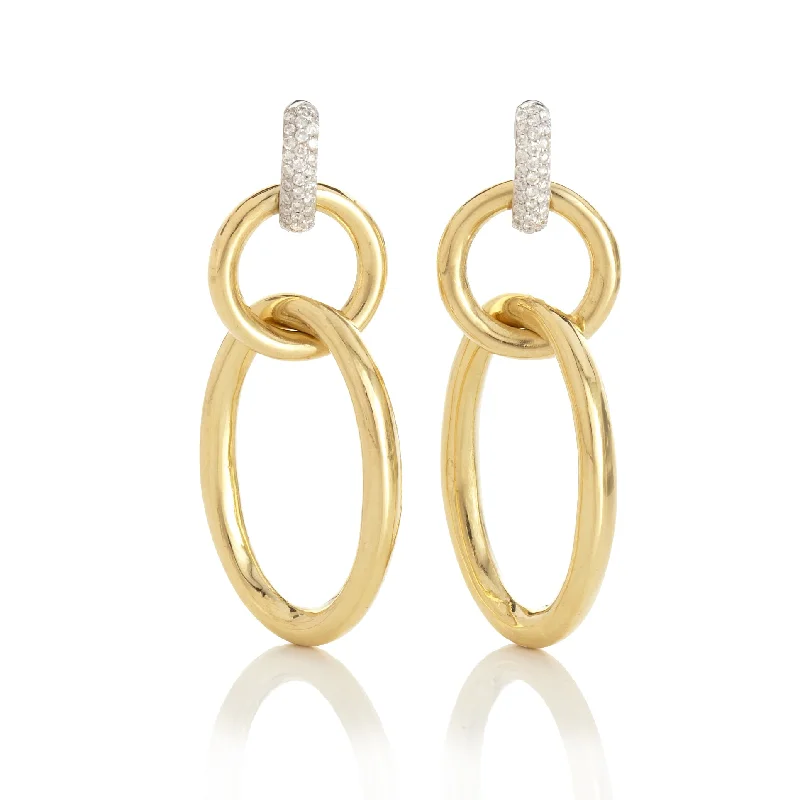 Women’s delicate hoop earrings-Pavé Diamond & Gold Open Link Drop Earrings