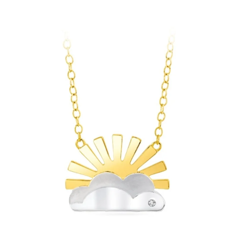 Women’s layered pendant necklace-Sterling Silver Gold Plated Diamond Sunshine Pendant