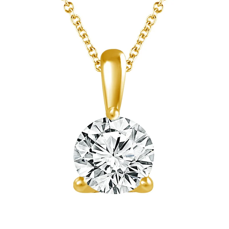 Women’s custom gold necklace-14 Karat Yellow Gold 1.00 Carat Round Lab Grown Diamond Solitaire Pendant