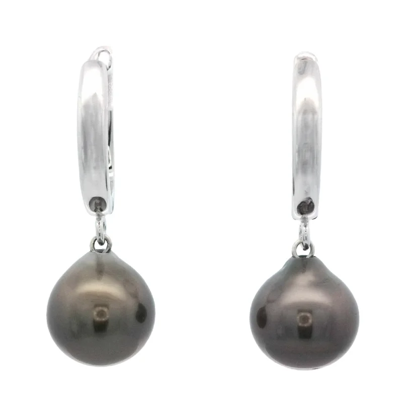 Women’s trendy drop earrings-Tahitian Pearl Hoop Earrings in Sterling Silver