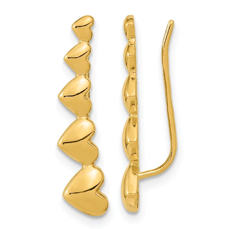 Women’s simple earrings-14KT Yellow Gold 22.9X5MM Heart Ear Climber Earrings