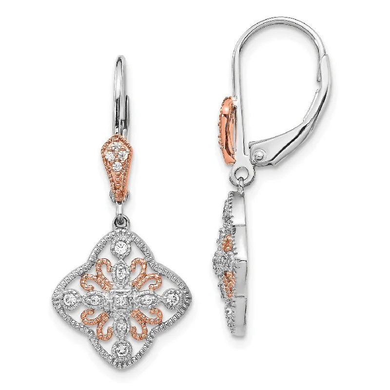 Women’s intricate design earrings-1/8 CTW Diamond Leverback Earrings in 14KT White and Rose Gold