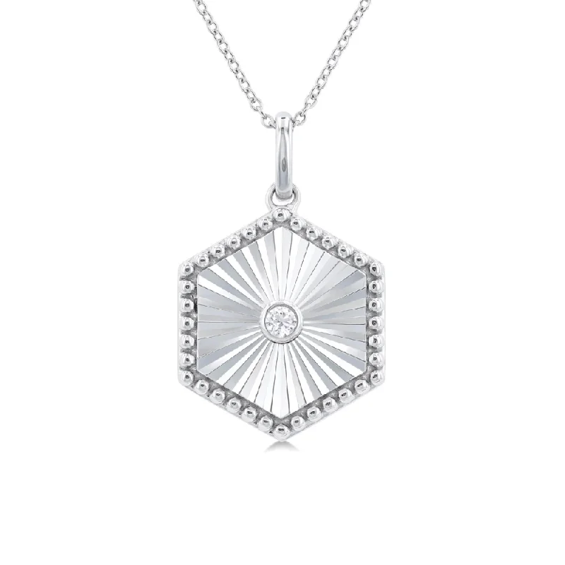 Women’s butterfly pendant necklace-1/20 ctw Hexagon Medallion Round Cut Diamond Pendant With Chain in Sterling Silver