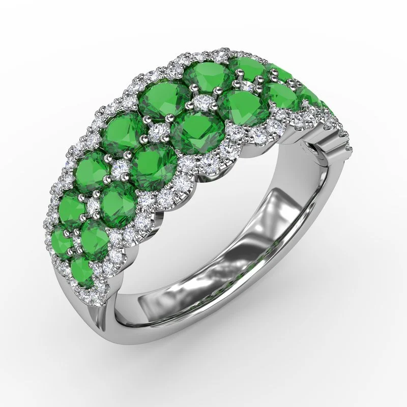 Women’s fancy diamond engagement ring-Get Sentimental Emerald and Diamond Double Row Ring R1636E