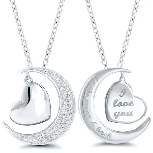 Women’s adjustable necklace-I Love You to the Moon and Back Diamond Pendant in Sterling Silver