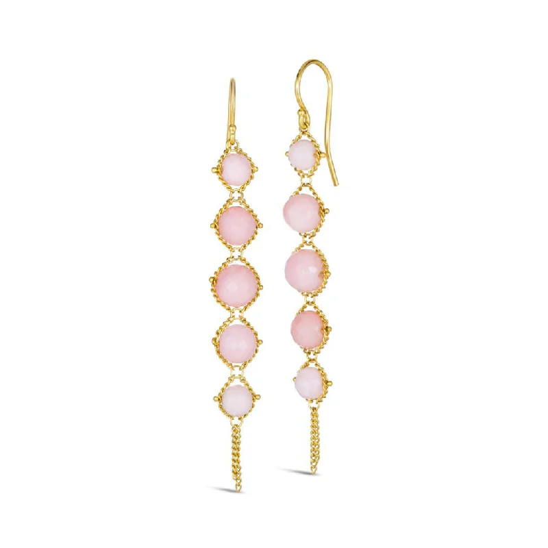 Women’s playful earrings-Long Textile Pink Opal Earrings