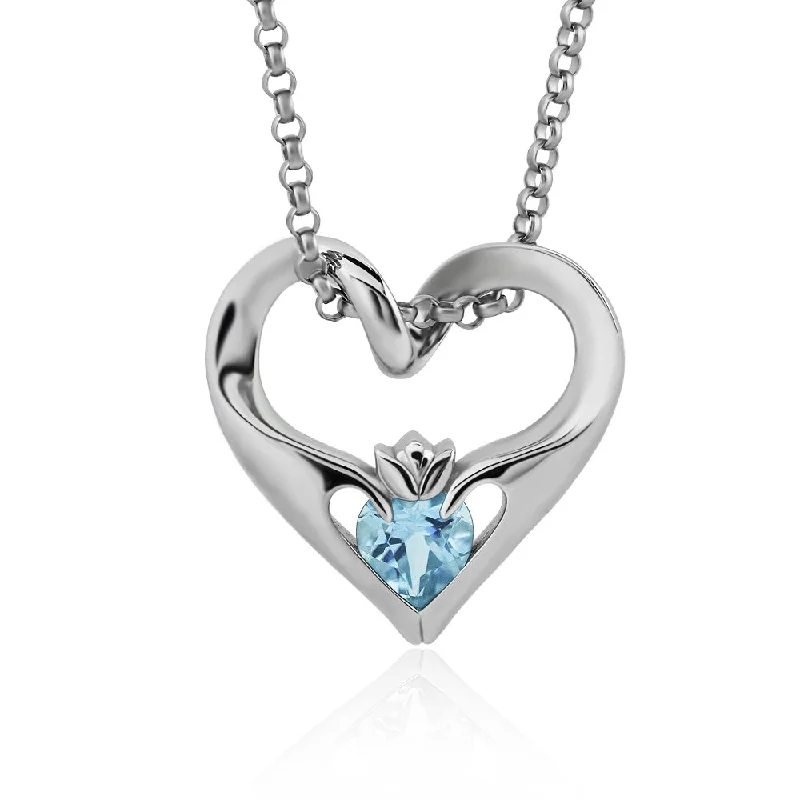 Women’s simple gold necklace-Sterling Silver Sky Blue CZ UPS-16435SB w/Chain Ladies Modern Floating Claddagh Pendant