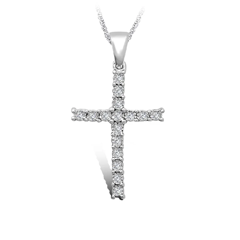 Women’s elegant necklace-10K White Gold 1/5 Ct.Tw.Diamond Cross Pendant