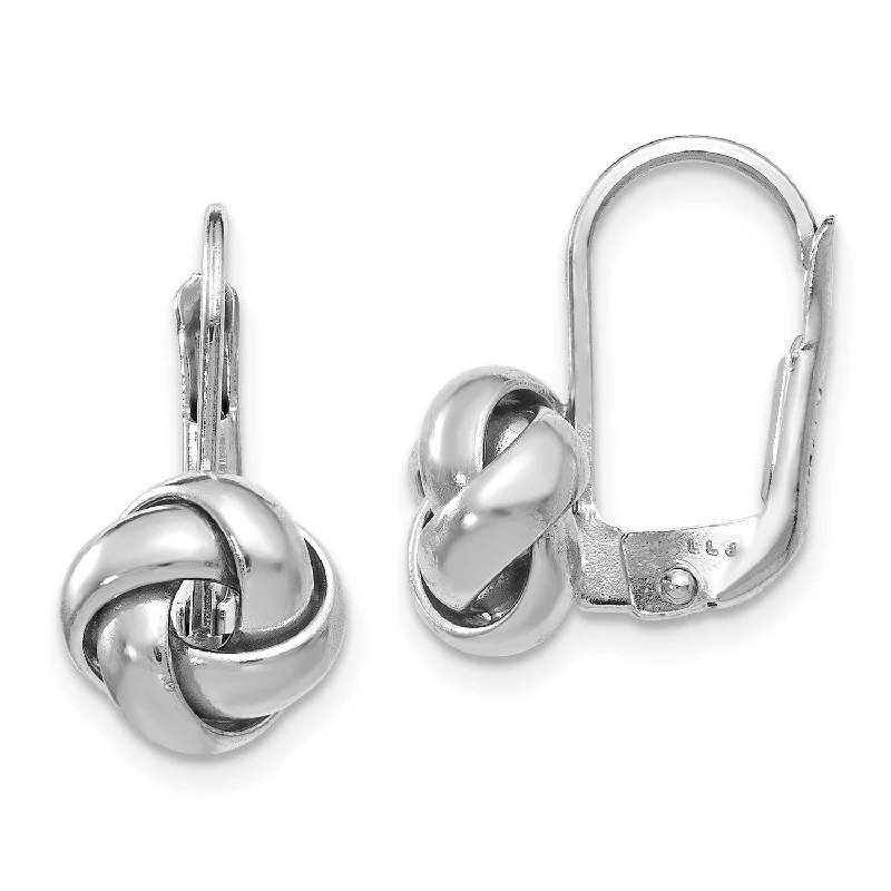 Women’s simple stud earrings-14KT White Gold 13X9MM Leverback Love Knot Earrings