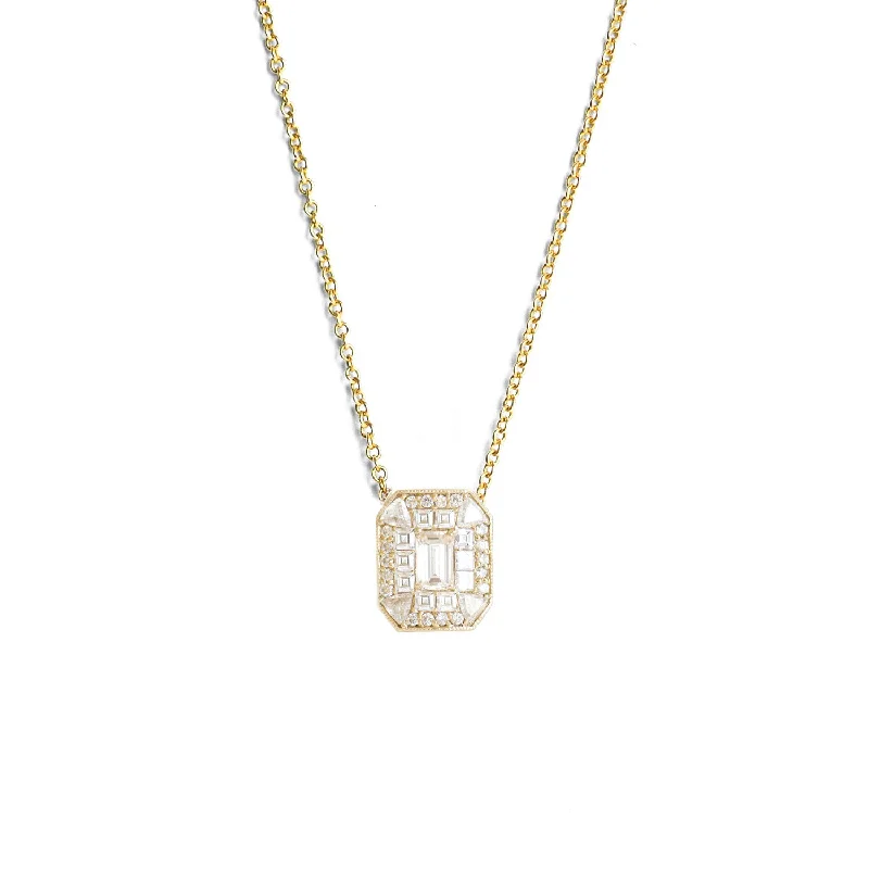 Women’s diamond necklace set-Emerald Cut Diamond Mosaic Pendant