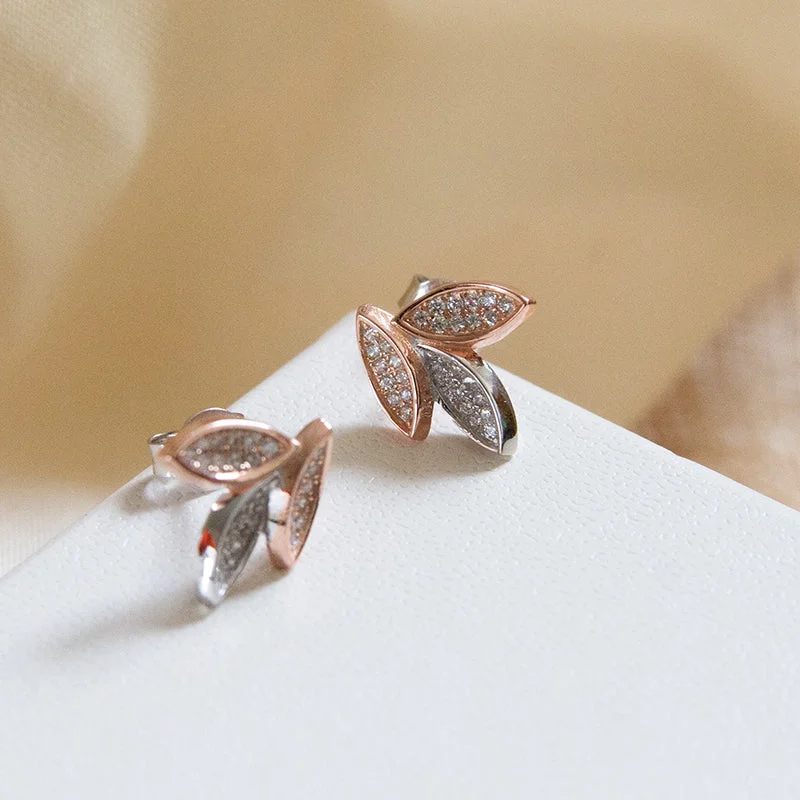 Women’s diamond earrings-Trio Leaf Studs