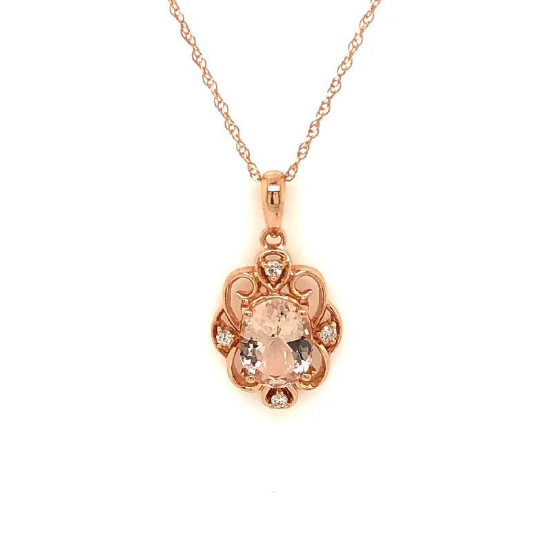 Women’s three-layered necklace-10k Rose Gold 1.04ctw Morganite and Diamond Pendant