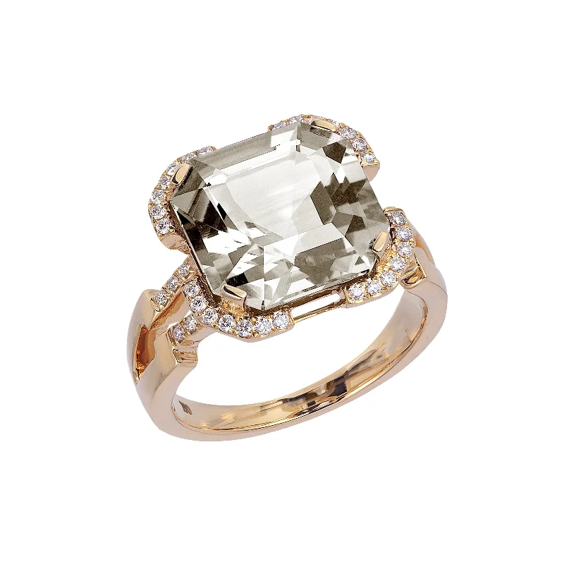 Women’s unique engagement ring-Square Emerald-Cut Ring with Diamonds