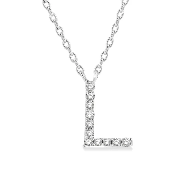 Women’s pearl necklace-1/20 ctw Initial 'L' Round Cut Diamond Pendant With Chain in 10K White Gold