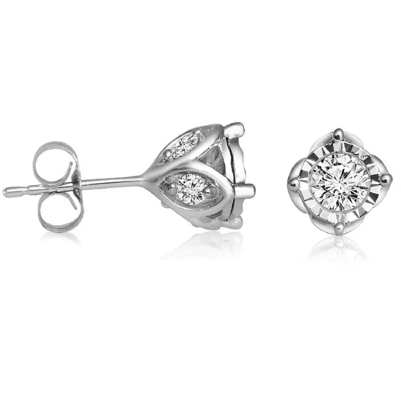 Women’s hoop earrings-3/4 CTW Diamond Solitaire Illusion Set Stud Earrings in 10KT White Gold