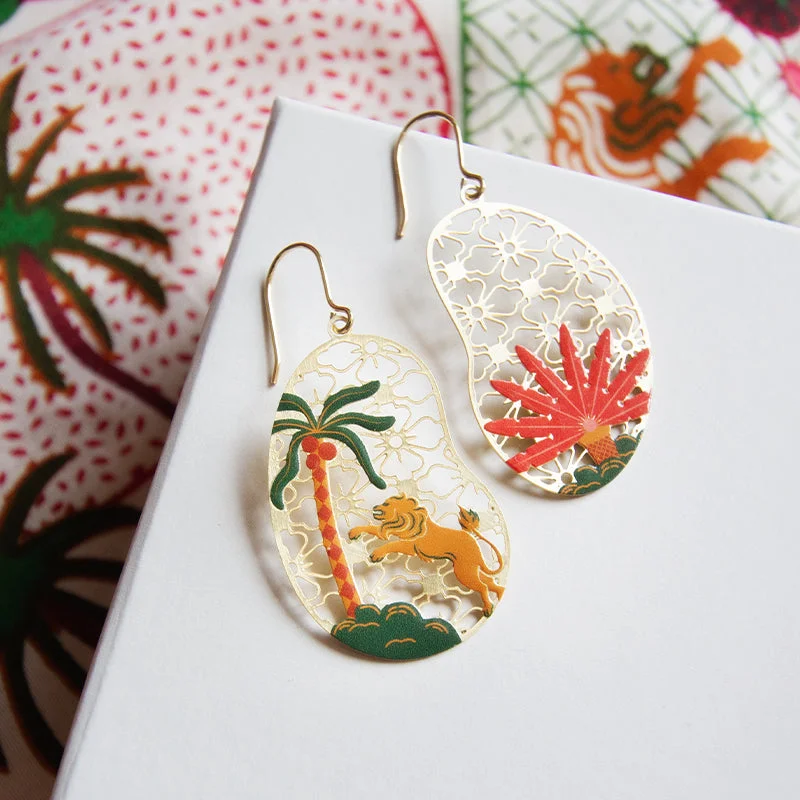 Women’s thick hoop earrings-Lion Frolicking Earrings