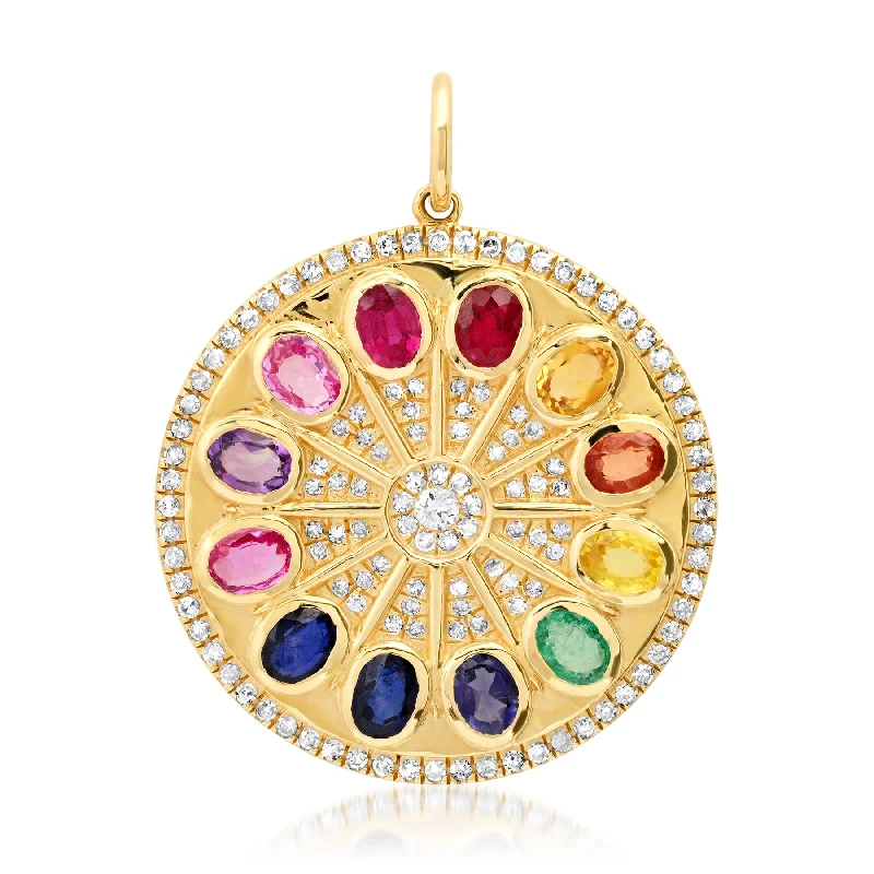 Women’s wedding necklace-BIRTHSTONE WHEEL DIAMOND PENDANT, 14KT GOLD