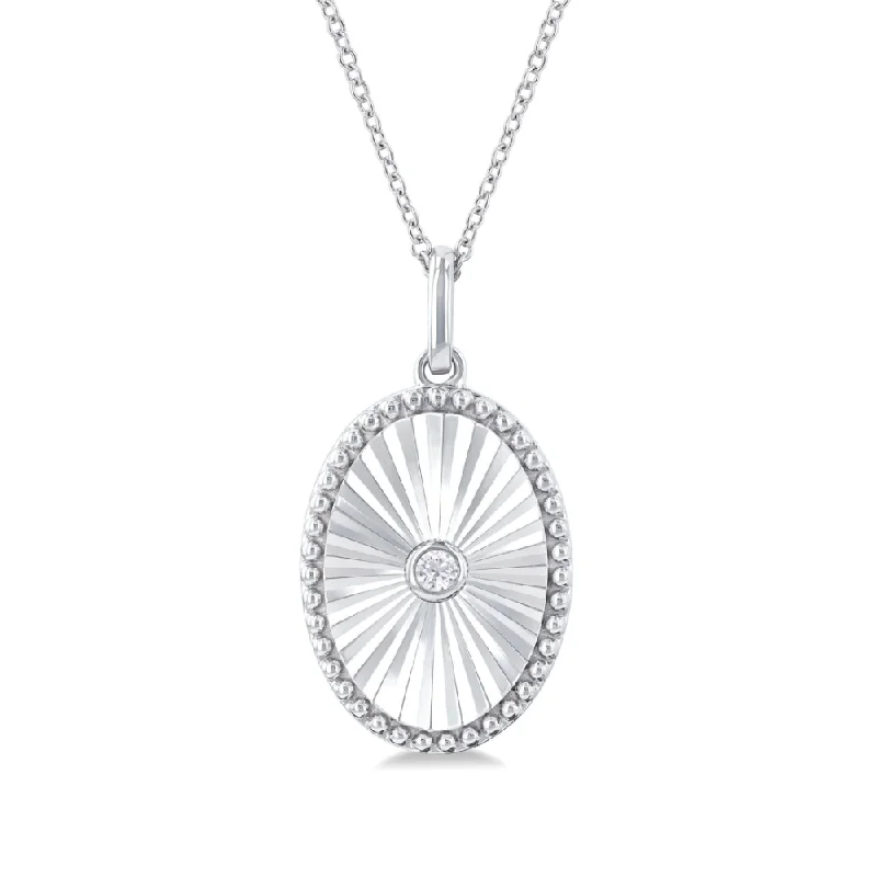 Women’s statement jewelry necklace-1/20 ctw Oval Medallion Round Cut Diamond Pendant With Chain in Sterling Silver