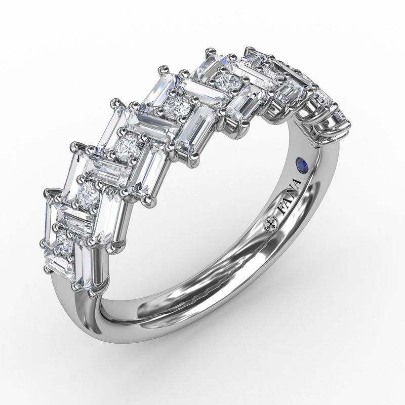 Women’s platinum engagement ring-Baguette & Round Diamond Cluster Band R2053