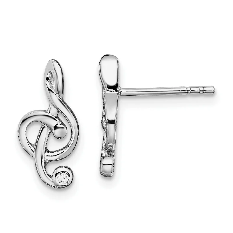 Women’s elegant stud earrings-Sterling Silver Cubic Zirconia 14X7MM Stud Treble Clef Earrings