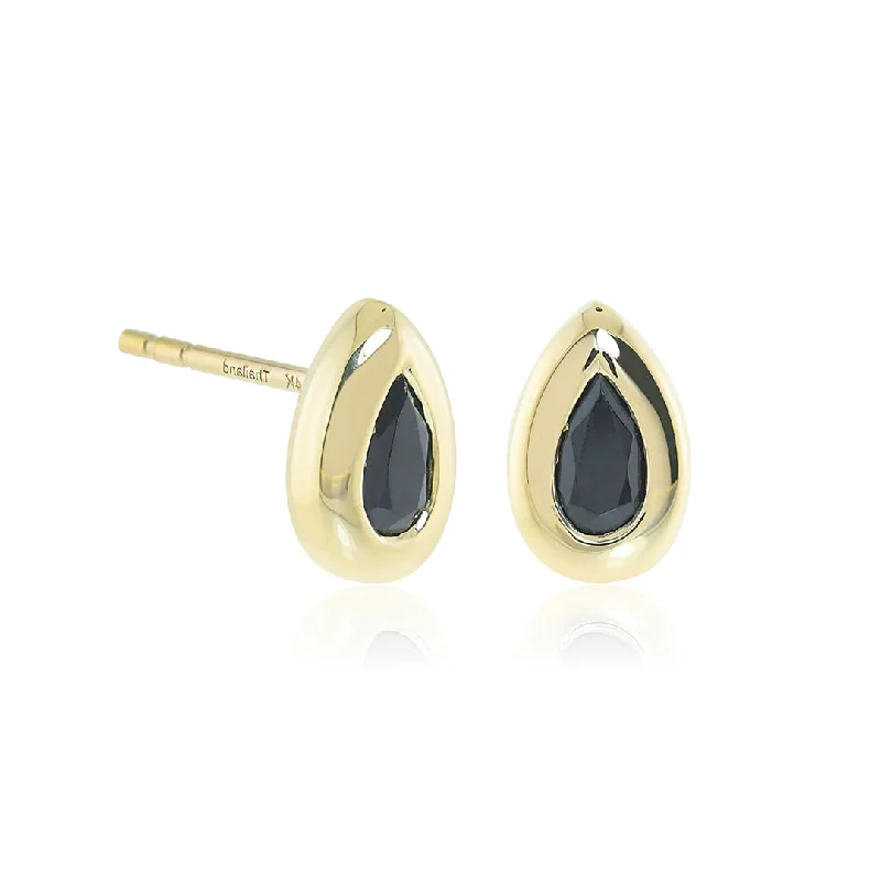 Women’s gold earrings-Black Jade Teardrop Stud Earrings