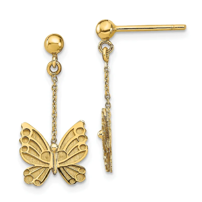 Women’s artistic earrings-14KT Yellow Gold 23X11MM Drop & Dangle Butterfly Earrings