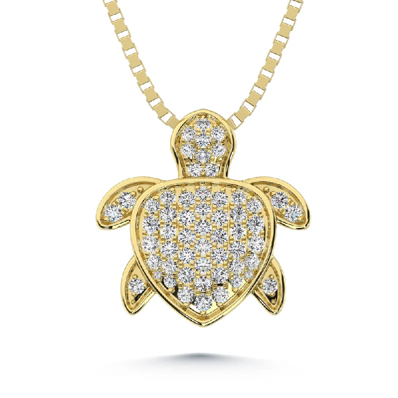 Women’s layered gold necklace-14K Yellow Gold Diamond 3/8 Ct.Tw. Sea Of Life Turtle Pendant