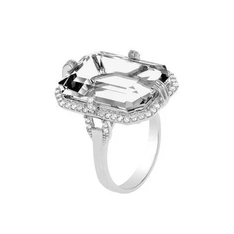 Women’s classic engagement ring-Rock Crystal Emerald-Cut Ring with Diamonds