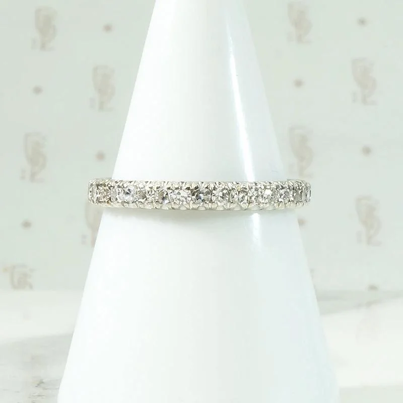 Women’s detailed engagement ring-Elegant Mid Century Diamond & White Gold Eternity Band