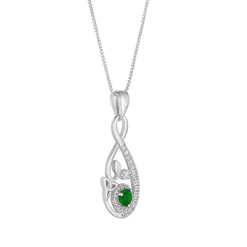 Women’s diamond necklace set-Sterling Silver Green Crystal Celtic Drop Pendant with Chain - S46939