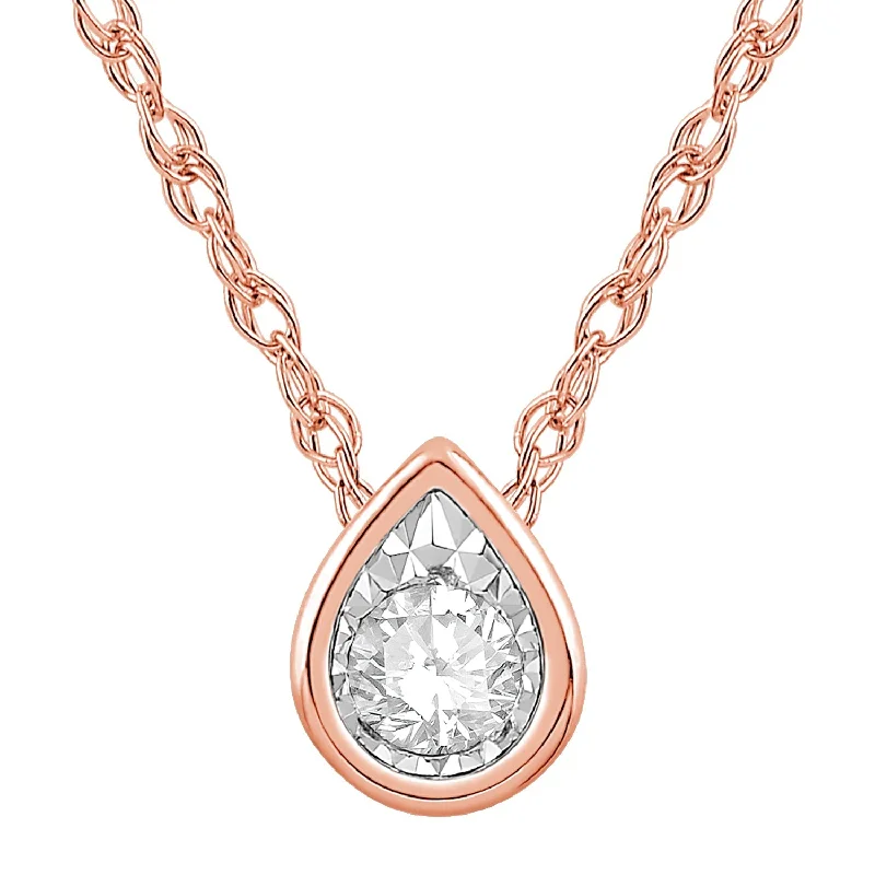 Women’s engraved gold necklace-10K Rose Gold Diamond Pendant