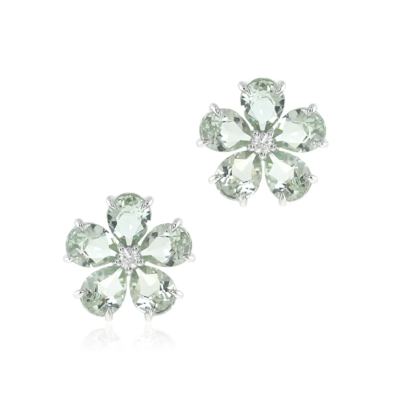 Women’s beaded earrings-Forget-Me-Not Earrings in Green Amethyst & Diamonds